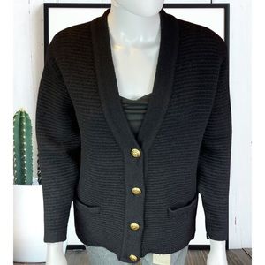 Vintage Premier Collection Petites Sz L Gold buttons Thread Wool Blend Cardigan